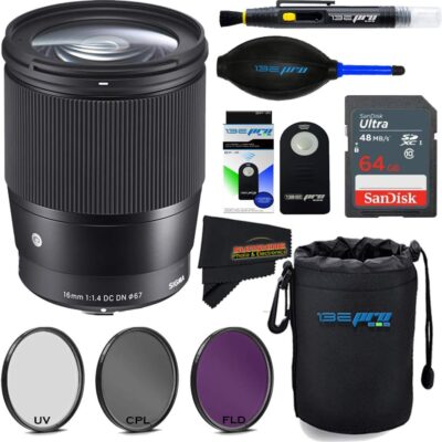 Sigma 16mm f/1.4 DC DN Contemporary Lens for Sony E + Sunshine Deluxe Bundle