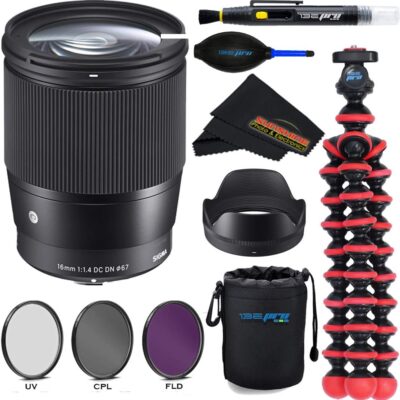 Sigma 16mm f/1.4 DC DN Contemporary Lens for Sony E+Sunshine Basic Bundle
