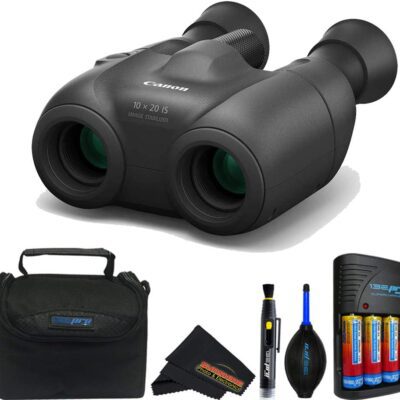 Canon Binoculars 10 x 20 is + Sunshine Deluxe Bundle (5 Piece Set)