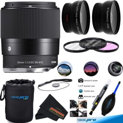 Sigma 30mm f/1.4 DC DN Contemporary Lens for Sony E-Mount Cameras + Sunshine Photo Basic Bundle