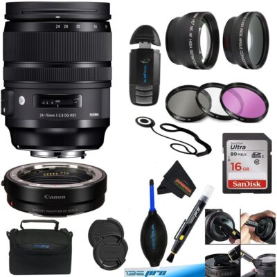Sigma 24-70mm f/2.8 DG OS HSM Art Lens to Canon RF-Mount Adapter Kit with Sunshine Photo Advanced Accessories Bundle
