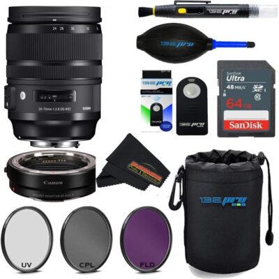 Sigma 24-70mm f/2.8 DG OS HSM Art Lens with Canon RF-Mount Adapter Kit Plus Sunshine Photo Store Basic Bundle Accessories