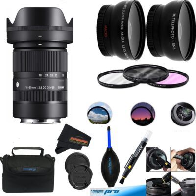 Sigma 18-50mm f/2.8 DC DN Contemporary Lens for Sony E Mount + Sunshine Photo Professional Bundle