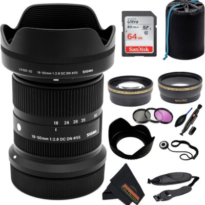 Sigma 18-50mm F2.8 DC DN Contemporary Lens for Canon RF Mount Mirrorless Cameras + Sunshine Photo Pro Accessories Bundle
